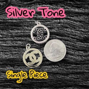 Single Piece Silver Black Rhinestone Round Chanel Zipper Pull Charm